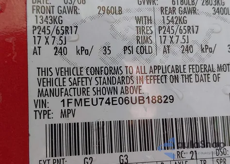 2006 Ford Explorer Eddie Bauer z USA, uszkodzony, nr VIN 1FMEU74E06UB18829
